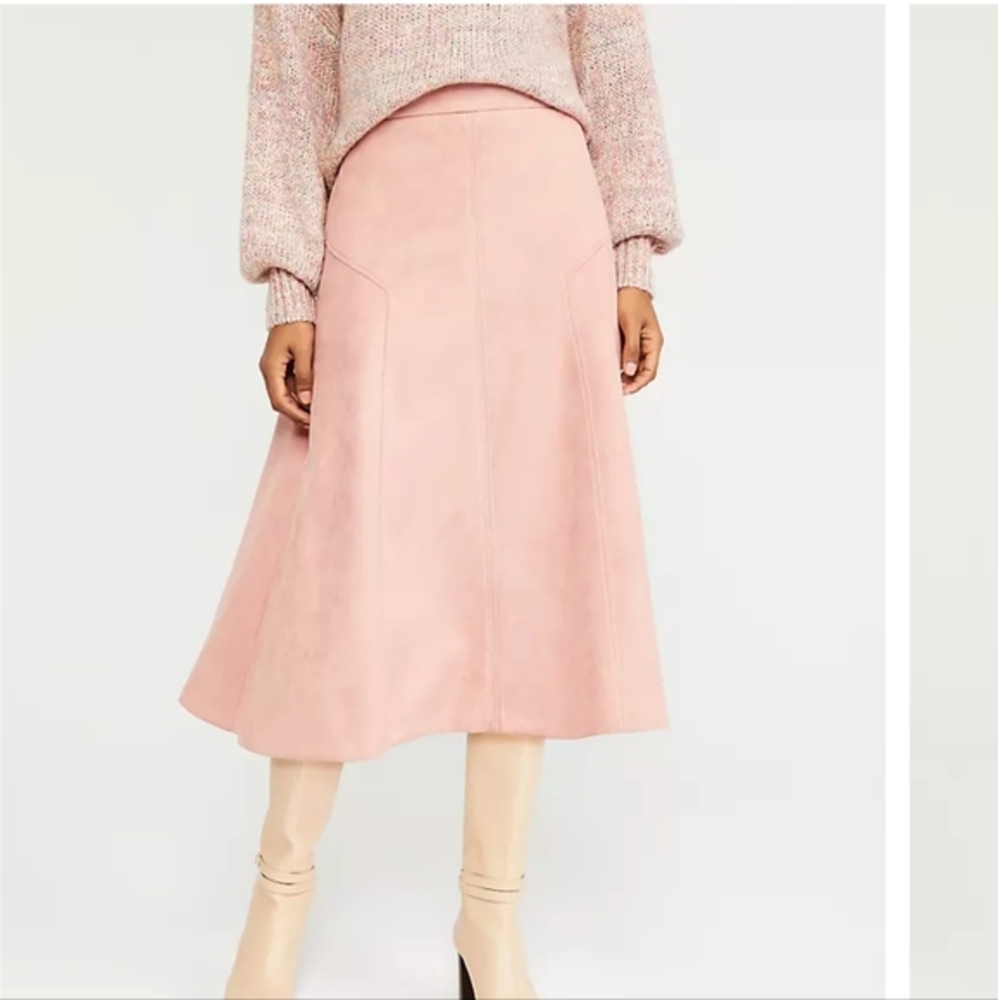 Anntaylor Faux suede pastel pink midi skirt